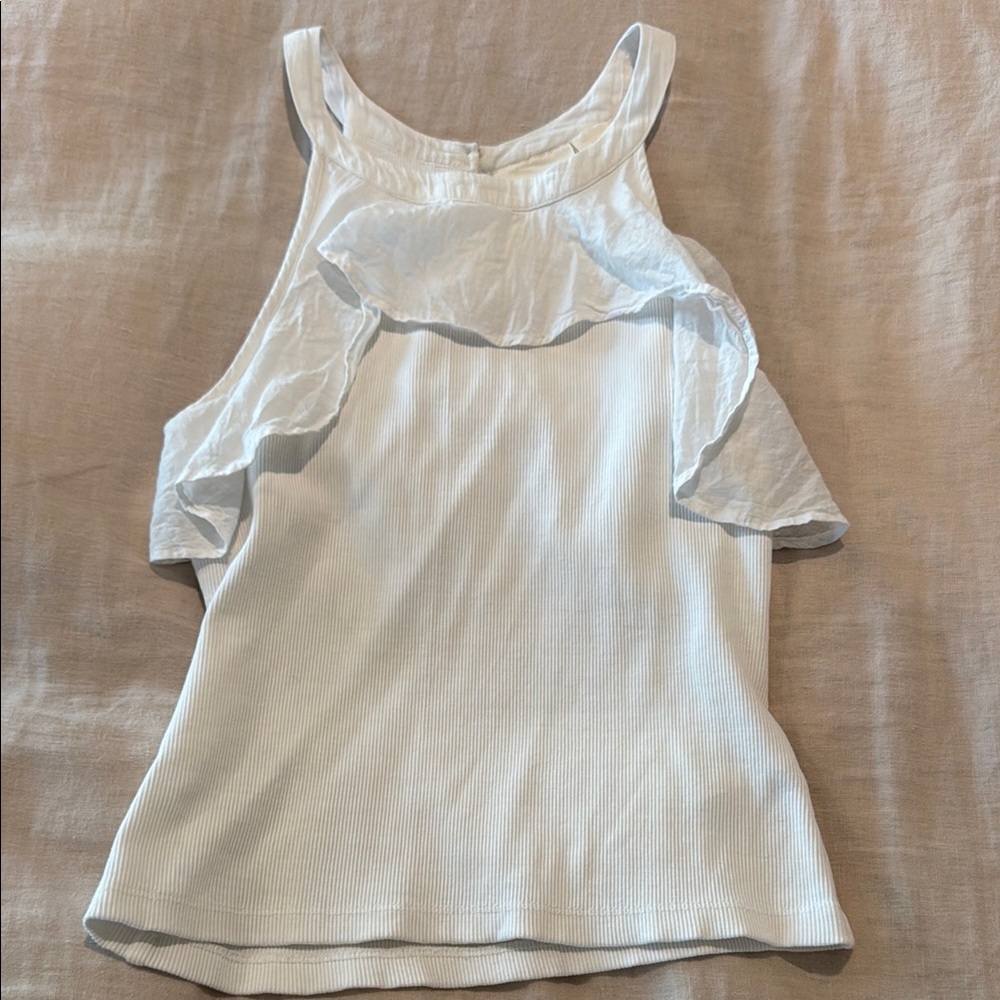 Anthropologie Maeve White Ruffled Women's tank Top sleeveless summer